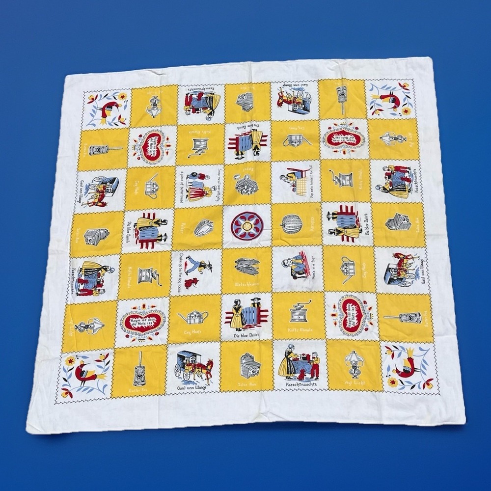 Vintage 1960s Cotton Checkered Tablecloth Pennsylvania Dutch German Amish 48x46"